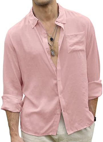 גברים של אופנה קיץ מזדמן כפתור למטה חולצה ארוך שרוול מוצק צבע חג חוף חולצות