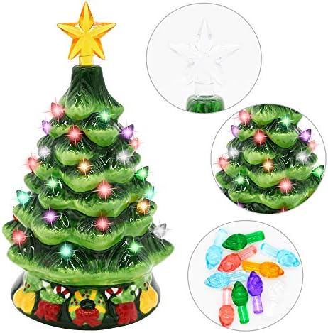 Joiedomi 7 עץ חג המולד קרמיקה עם אורות צבעוניים, עץ חג המולד מראש עם כוכב עליון ברור במיוחד