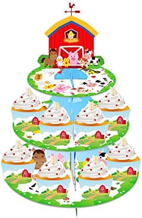 דוכן עוגות חווה של חווה 3 עם חווה עם 24 יחידות עטיפות קאפקייקס עוגות עוגת חווה מחזיק מגדל קינוח