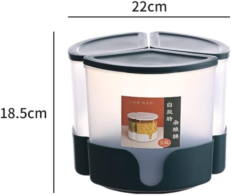 5.4 ליטר רוטרי אורז מתקן דלי סיבוב עיצוב מטבח 3-תא אורז ותבואה אחסון מיכל