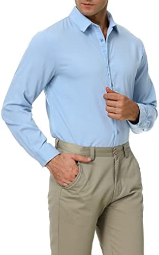 כפתור לגברים של ג'ירושי למטה חולצות שמלה שרוול ארוך פשתן מזדמן כותנה רגילה רזה חולצות מוצקות