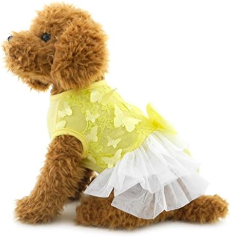Smalllee_lucky_store כלב קטן נסיכה שמלת שמלת טוטו/חצאיות מסיבת חתולים עם עניבת פרפר, X-Small, צהוב