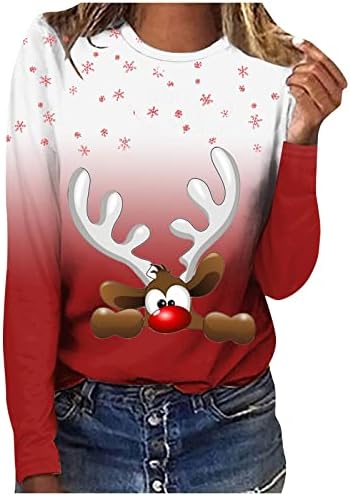 שוסון נשים אופנה רופף בגדי טרנינג חג המולד הדפסת סתיו / חורף עגול צוואר חולצות מקרית נוח בסוודרים סווטשירט