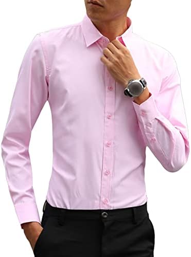 גברים פלוס קטיפה בצבע אחיד חולצה מזדמנת חולצה דקה בכושר קמטים חולצות נטולת כפתור רשמי כלפי מעלה חולצות