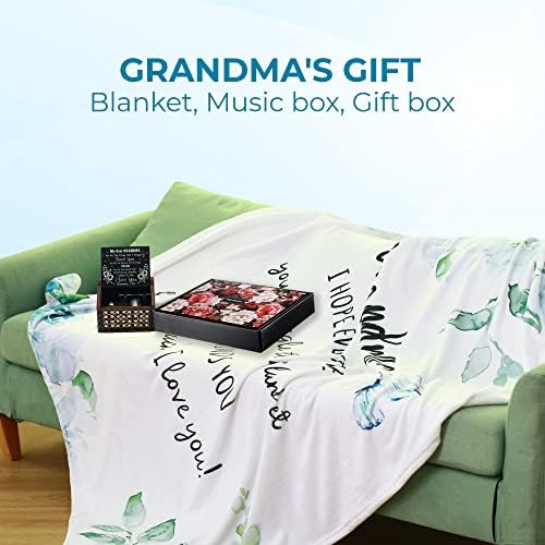 שמיכת סבתא משפחתית HH עם קופסת מוסיקה לסט קופסאות מתנה לסבתא, מתנות יום הולדת ליום האם מתנות לסבתא