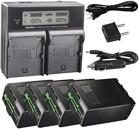 Kastar 4-Pack U100 סוללה ו- AC LCD מטען מהיר כפול תואם ל- Sony BP-U30 BP-U35 BP-U60 BP-U60T BP-U66 BP-U65 BP-U68