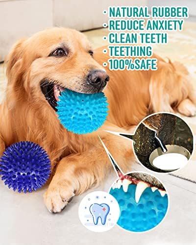 2 חבילה 4.5 כבד החובה חורק כלב כדור עבור בינוני גדול כלבים, ספייקי כלב כדור צעצועי נקי שיניים