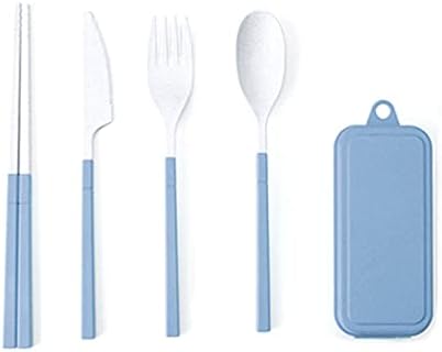 1 סט כלי שולחן ארגונית ערכת נייד עמיד בית כלי אוכל ערכת מיכל כחול