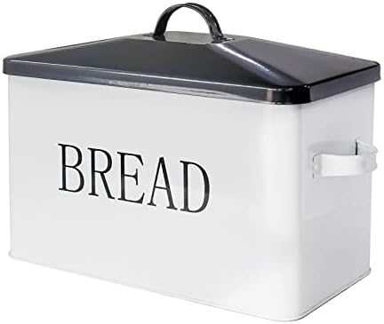 קופסת לחם סוטק-קופסת לחם למשטח מטבח,מכסה אפור עם אחסון לחם גוף לבן,קופסאות לחם לדלפק מטבח, קופסת מתכת,קופסת לחם,
