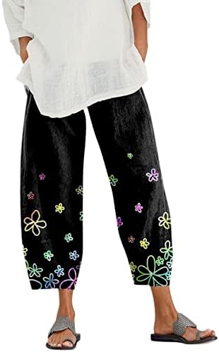 קפרי מכנסיים לנשים פאלאצו טרקלין מכנסיים רחב רגל מודפס קצוץ מכנסי בבאגי מכנסיים מכנסי טרנינג עם כיסים