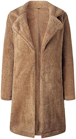 מעילי גזירה ארוכים של נשים מעילי טרנץ 'פליס פליס דש שרוול ארוך ז'קט קדמי פתוח מעיל חורפי חם מוצק