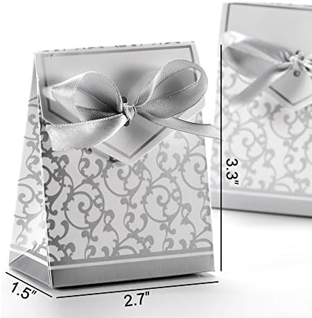 JOUHOUSE 50 PCS מיני קופסא לטובת חתונה, קופסאות מתנה קטנות קופסאות ממתקים עם סרטי מתנה למסיבת חתונה
