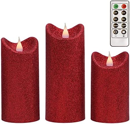 חבילה של Civeu של 3 נרות נצנצים אדומים תלת מימד נרות הלהבה הלהבה, נרות, מרחוק של 10 מפתחות, נר חסר פסית