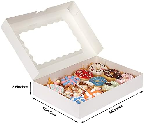 Moretoes 40 יחידות קופסאות עוגיות 14x10x2.5 אינץ 'קופסאות פינוק לבנות עם חלון לסופגניות, פשטידות,