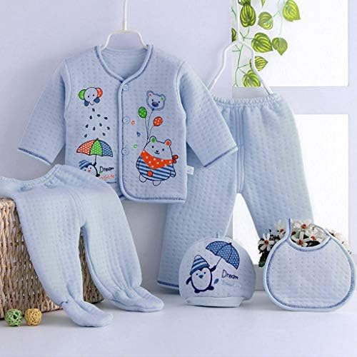 שרוול סט של תינוקות+תלבושות של ילד ביב מצוירות 5 יחידות צמרות ארוכות+כובע+מכנסיים תלבושות בנות ומכנסיים
