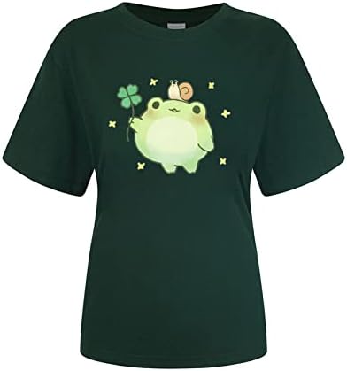 חולצות לנשים נשים של חמוד צפרדע חולצה פטריות חולצה למעלה קצר שרוול מזדמן הדפסת נשים כושר רופף