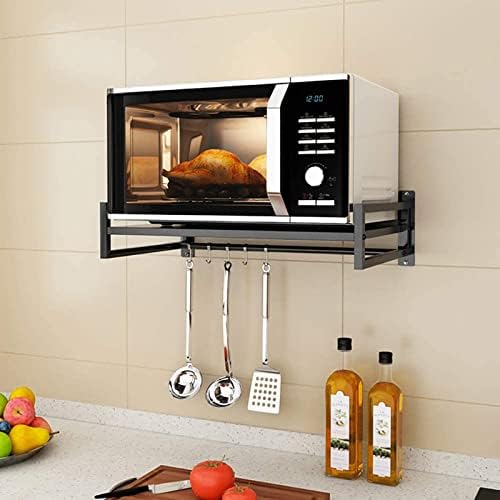 קויט מיקרוגל תנור מדף קיר רכוב, מטבח ארגונית צף מדפים, עם 5 ווים חשמלי תנור מתלה למטבח אוכל חדר