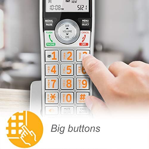 AT&T CL84207 DECT 6.0 טלפון כבלים/אלחוטי של 2 ידיים לבית עם טווח ארוך, מכונה מענה, חסימת שיחות, קריין מזהה