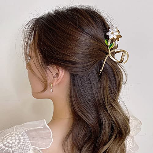 גדול מתכת שיער טופר קליפ לנשים פרח צורת שיער קליפים אלגנטי צבעוני שיער קליפים כיסוי ראש זהב סיכת ראש