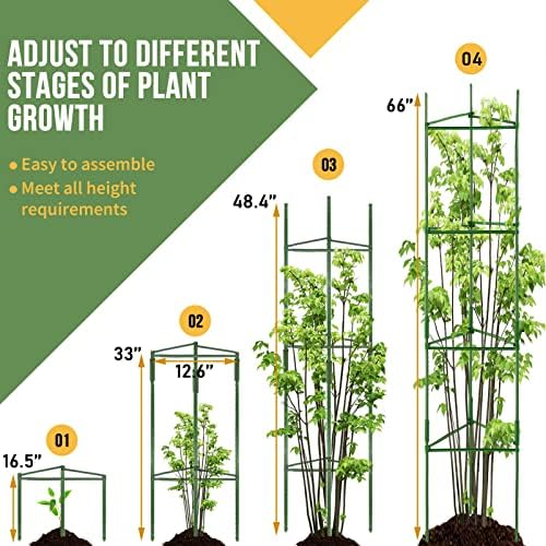 כלובי עגבניות לתמיכה צמחית בגינה עם קשרי צמחים בגודל 164ft ו- 40 יחידות קליפים צמחיים ו -4 מכשירי טפטוף