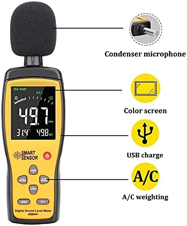 Uoeidosb רמת רעש דיגיטלית רמת רמת מד דציבלים בודק שמע 30 ~ 130 DBA צבע LCD תצוגת רכב מיקרופון DB METER