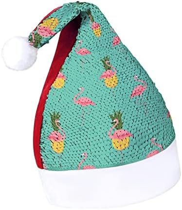 צבעוני ורוד פלמינגו ואננס פאייטים חג המולד כובעי סנטה חג המולד כובע למבוגרים שמח חג המולד המפלגה תלבושות בני