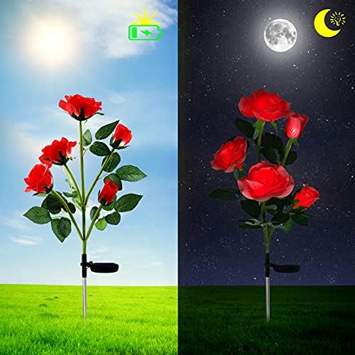 הלסין סולארי אורות פרחי ורדים, 10 ורדים פרחים סולאריים אורות חיצוניים גן אטום 2 חבילה, אורות דקורטיביים סולאריים