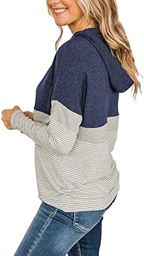 קפוצ'ונים של בלוק צבעים של נשים בוטות נופלות שרוול ארוך סווטשירט סווטשירט סוודר סוודר סוודר חולצות