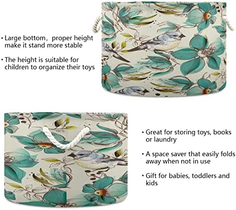 סל חבל כותנה של קיגאי ציפורי צבעי מים סל אחסון גדול לסל כביסה לתינוקות צעצועים לחדר ילדים, ארון, חדר שינה,