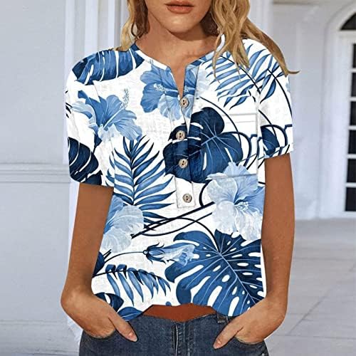 כפתור קיץ למטה חולצות לנשים, חולצת טריקו מודפסת של כותנה אופנתית מזדמנת של נשים