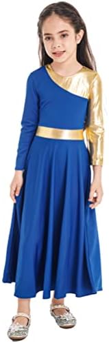 בנות אייסלור מתפרע על צבע זהב מתכת בלוק שבח שמלת ריקוד פולחן לירי ריקוד שמלת טוניקה שמלת לבוש