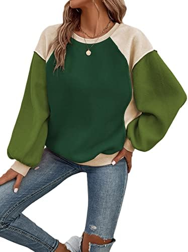 Gorglitter את הצבעים של הנשים בלוק סווטשירט סווטשירט בישוף שרוול ארוך סוודר.