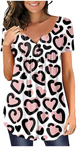 חולצת נשים של נוקמופו אופנה אופנה מזדמנת הדפס יום האהבה רופף צווארון V-צווארון Snapback Snapback טוניקה טוניקה