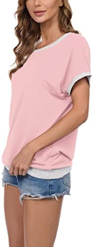Jinkesi לנשים מזדמן קיץ שרוול קצר צמרות טוניקה בלוק צבע חולצות צוואר עגול