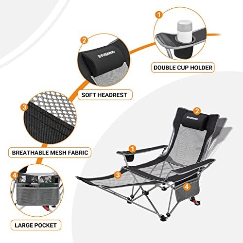Fundango 2-חבילות שכיבה כיסא קמפינג עם מנוחה ברגל, כסאות טרקלין מתקפלים רשת ניידים, כיסא דשא מתכוונן