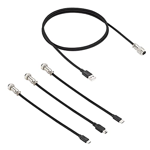 סט מחבר כבלים למקלדת של Averbile Kwmobile-כולל USB-A לכבל טייס ומחברים עבור USB-C, Mini-USB, Micro-USB-שחור/שחור