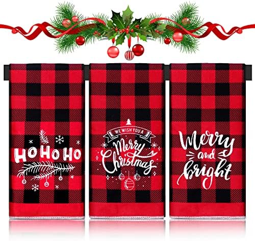Tudomro 3 חבילה מגבות מטבח לחג המולד מגבות אדום ושחור משובץ מגבות ידיים באפלו בדוק מטליות כלים יד חג המולד