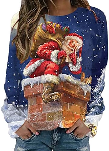 סווטשירט לחג המולד נשים סנטה הדפס חולצה שרוול ארוך חולצה חג מולד שמח גדסי גבדים בגדים פלוס גודל