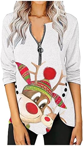 נשים חג המולד מרופד קל רוכסן ארוך שרוול חולצות סדיר מכפלת מקרית חולצות סוודרים