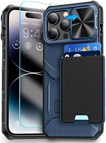 קאקה לאייפון 14 מארז ארנק פרו מקס, אייפון 14 מארז פרו מקס עם מחזיק כרטיס ומגן מסך, כיסוי מצלמה עובד עם תושבות