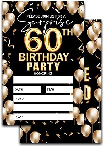 הזמנה ליום הולדת 60 - הזמנת יום הולדת שחור וזהב - הזמנת יום הולדת רעיונות לאישה וגבר מבוגרים -