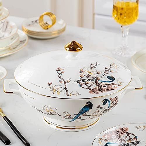 MJWDP עצם סין 60 צלחות כלי שולחן צבועות מנות זהב קבעו משק בית מתנה אירופית בהירה