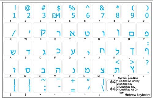 תוויות מקלדת עברית פריסה עם כיתוב כחול רקע שקוף