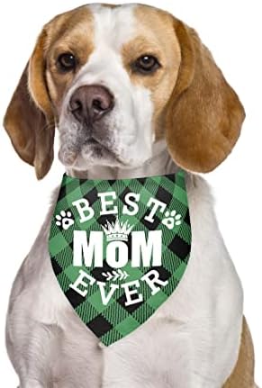 הטוב ביותר אמא אי פעם כלב בנדנות, כלב אמא מתנות לנשים, ירוק משובץ לחיות מחמד צעיף אבזרים, כלב אמא אמא
