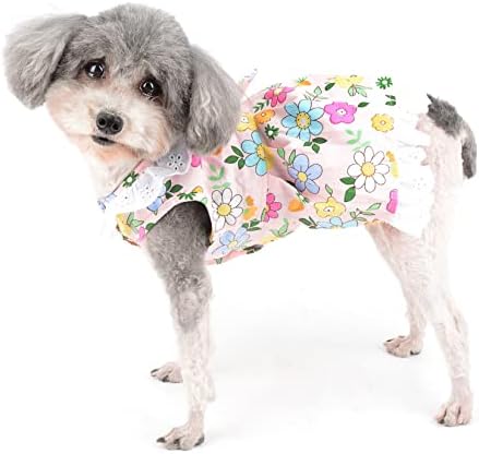 שמלות כלב זונה לכלבים קטנים בנות בנות שמלת נסיכת גור פרחונית קיץ עם פרחי קשת מודפסים בגדי חיות מחמד