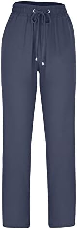 מכנסי רגל רחבים לנשים 2023 קיץ כותנה פשתן מותניים אלסטיים מכנסי מכנסיים להירגע מכנסי טרנינג בכושר