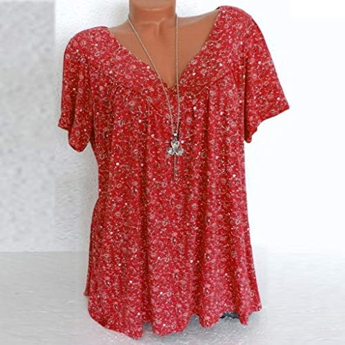 נשים עם צווארון טוניקת חולצות אופנה קפלים פרחוני חולצות בתוספת גודל אמא קיץ יומי מזדמן טיז חולצה רופף חולצה