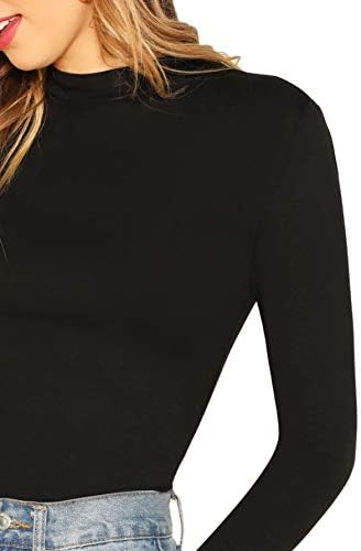 ורדוסה נשים של בסיסי מוק צוואר דק מצויד ארוך שרוול סוודרי טי חולצות