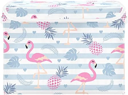 Innewgogo Flamingos Pineapples פחי אחסון עם מכסים לארגון סלים קובייה עם כיסוי עם ידיות קופסת