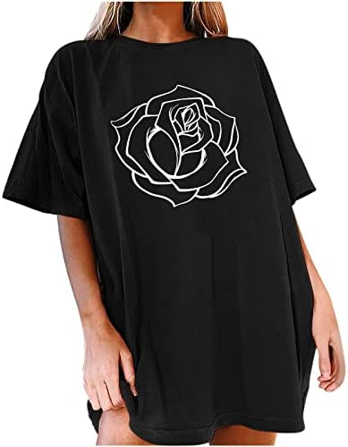 חולצת טריקו של יום האהבה של נשים פרחי ורד פרחי סוודר גרפי חולצה רופפת שרוול קצר מזדמן.